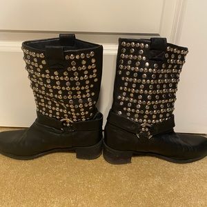 Black leather silver studded boots